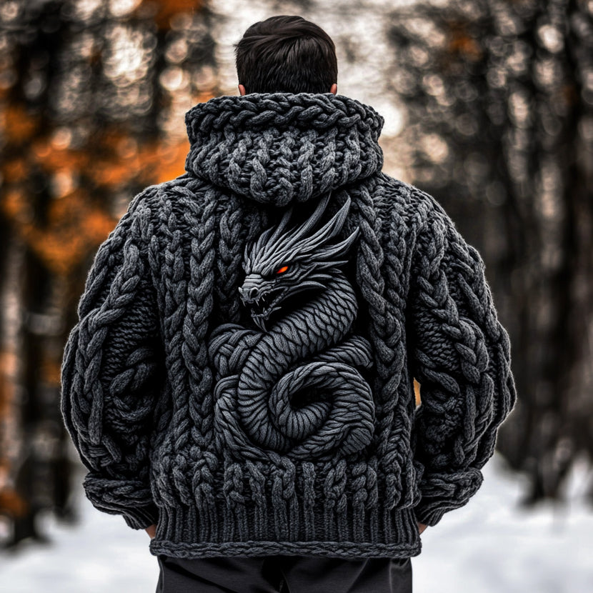 Men's Viking Dragon Style Celtic Thick Zip Hooded Sweater artswardrobe