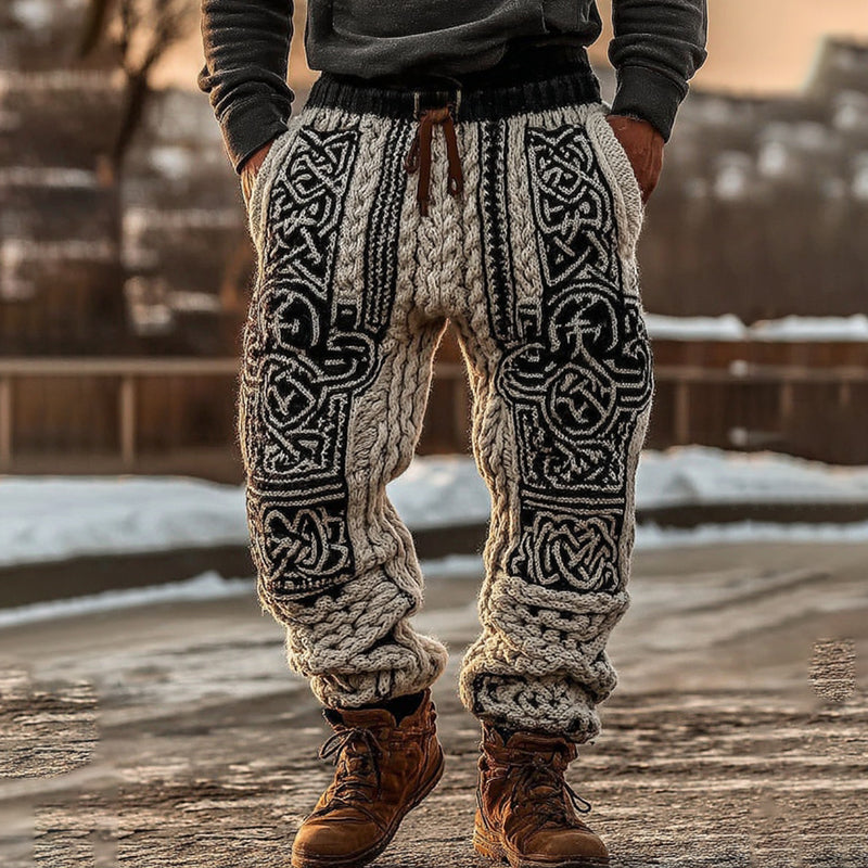 Men's Viking Tribal Celtic Geometry Pattern Art Cozy Knit Pants artswardrobe