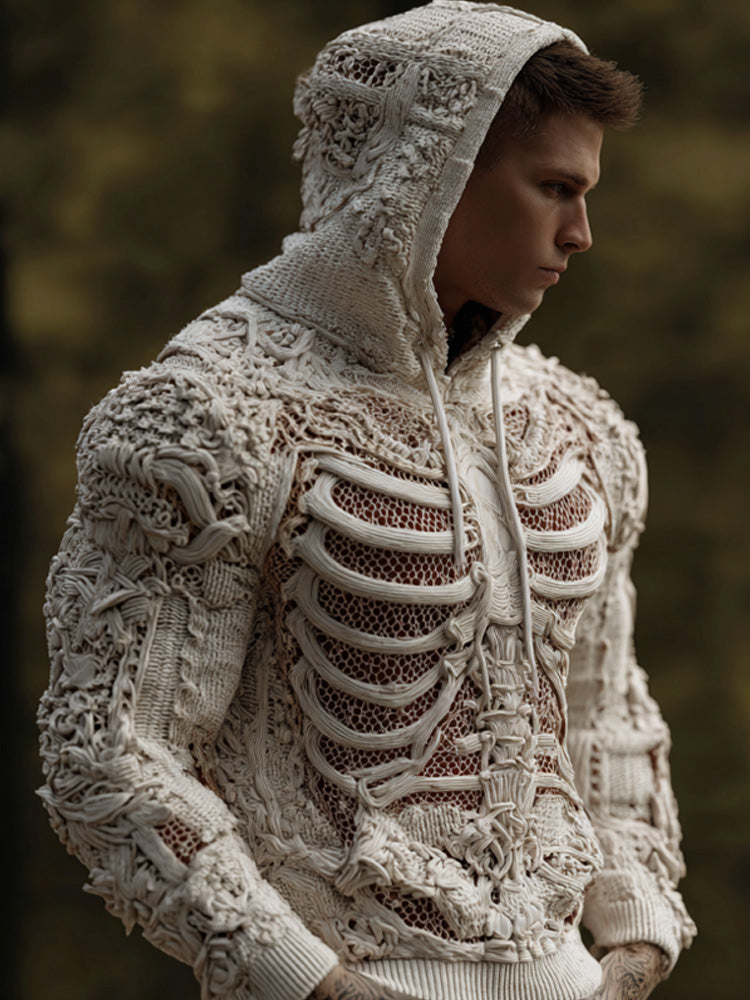 Men's Halloween Skeleton Embroidered Hooded Sweater artswardrobe