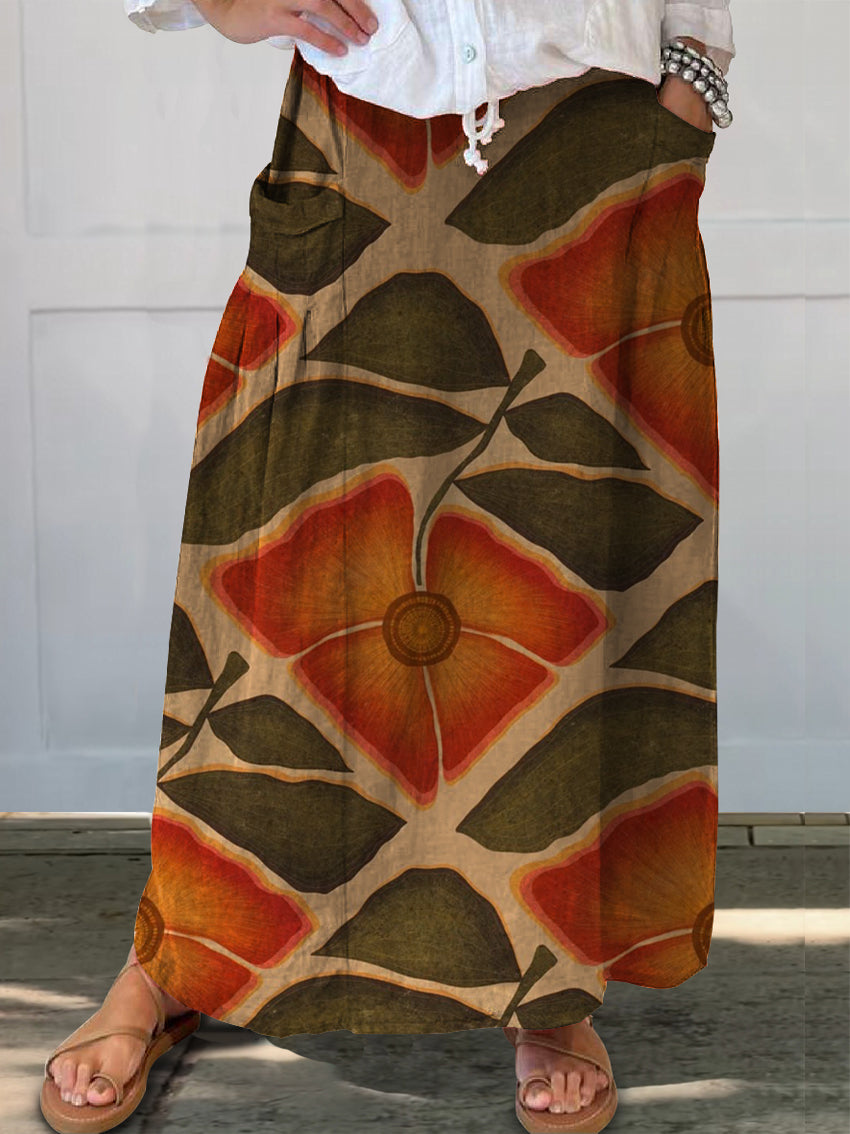 Women's Floral Linen Pocket Half Skirt