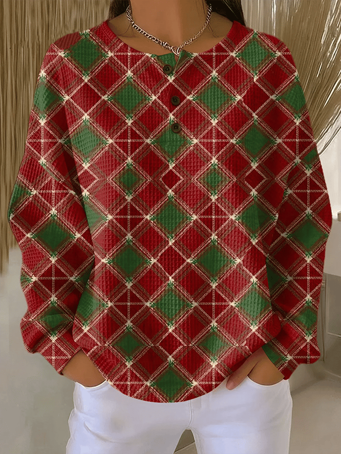 Women'S Casual Contrast Plaid Top