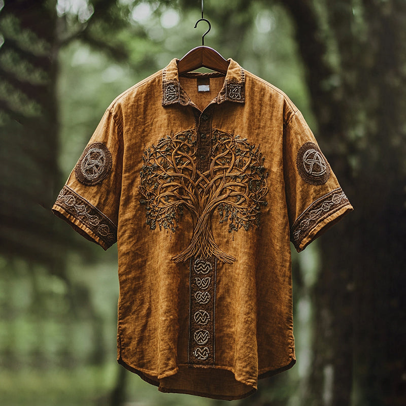 Men's Viking Mythology Tree Of Life Lapel Shirt artswardrobe