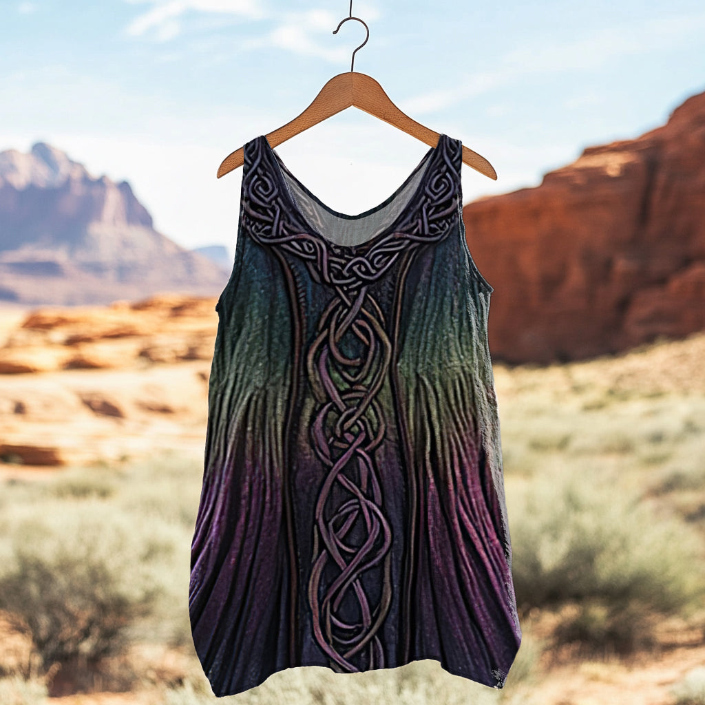 Women's Vintage Celtic Knot Gradient Art Linen Tank Top artswardrobe