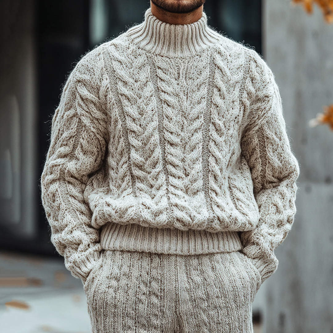 Mens Vintage High Neck Jacquard Weave Cozy Casual Sweater artswardrobe