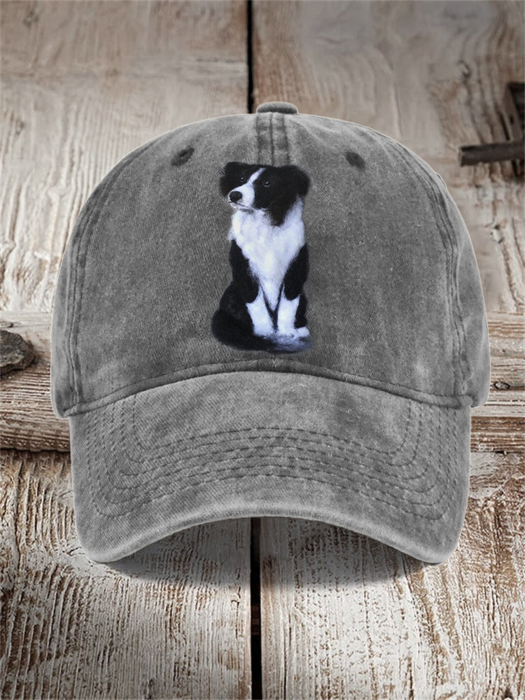 Comstylish Border Collie Dog Fuzzy Felt Art Washed Cap