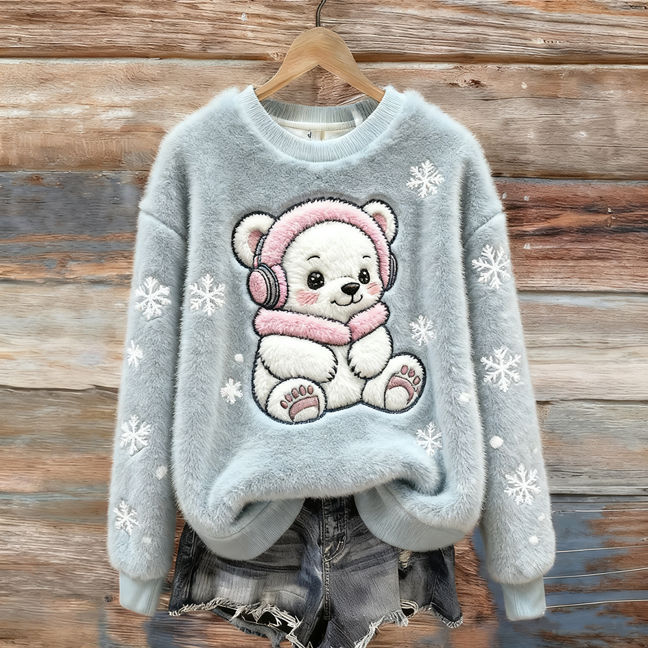 Comstylish Winter Cute Animal Pattern Design Women's Flannel Sweatshirt
