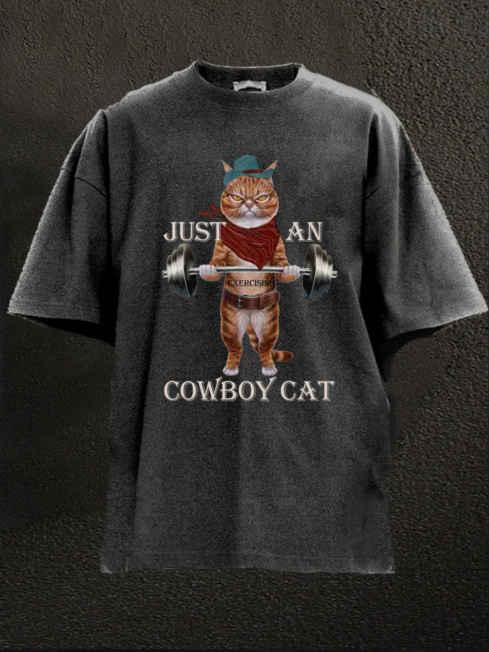 Just An Exercising Cowboy Cat Animal Cat Fitness T Shirt elevenforest