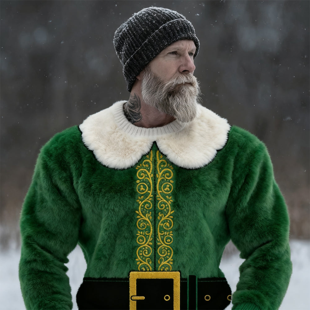 Comstylish Men's Christmas Elf Costume Inspired Cozy Plush Sweatshirt