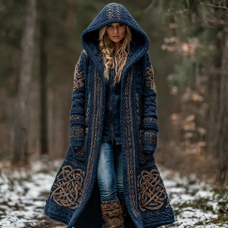Women's Vintage Viking Celtic Knot Knit Long Sweater Jacket artswardrobe