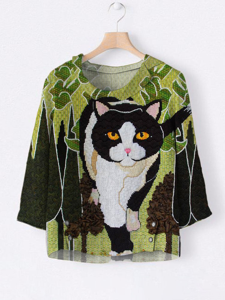 Forest Cat Women's Linen Shirt elevenforest