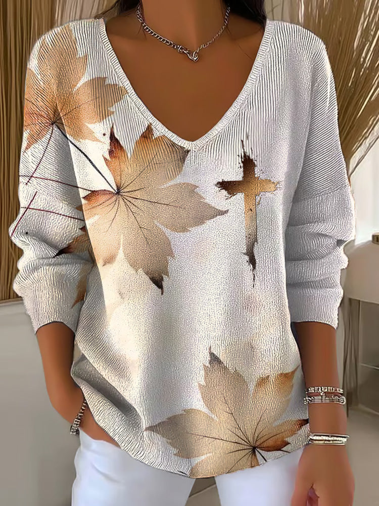 Women's Casual Maple Leaf Cross Long Sleeve T-shirt artswardrobe