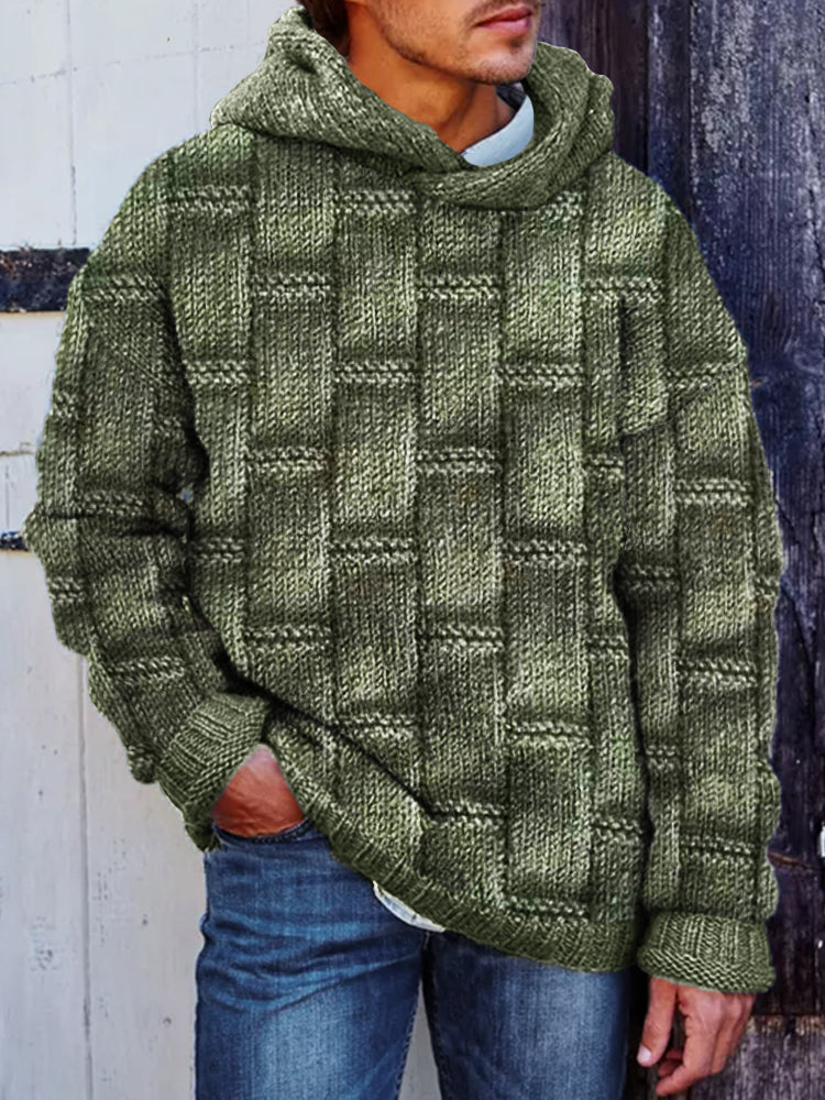Men's Retro Woven Geometric Jacquard Cozy Hooded Sweater elevenforest