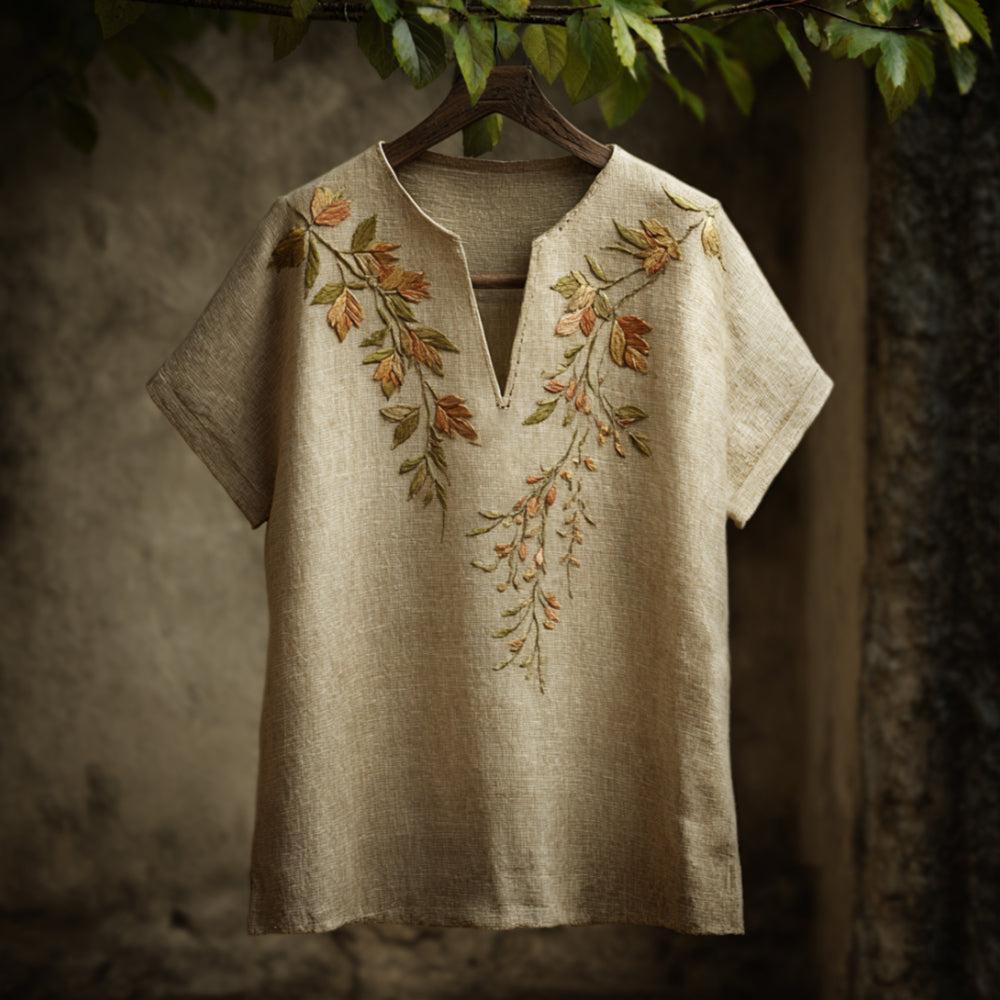 Comstylish Spring Bud Embroidery Short-sleeved V-neck Top