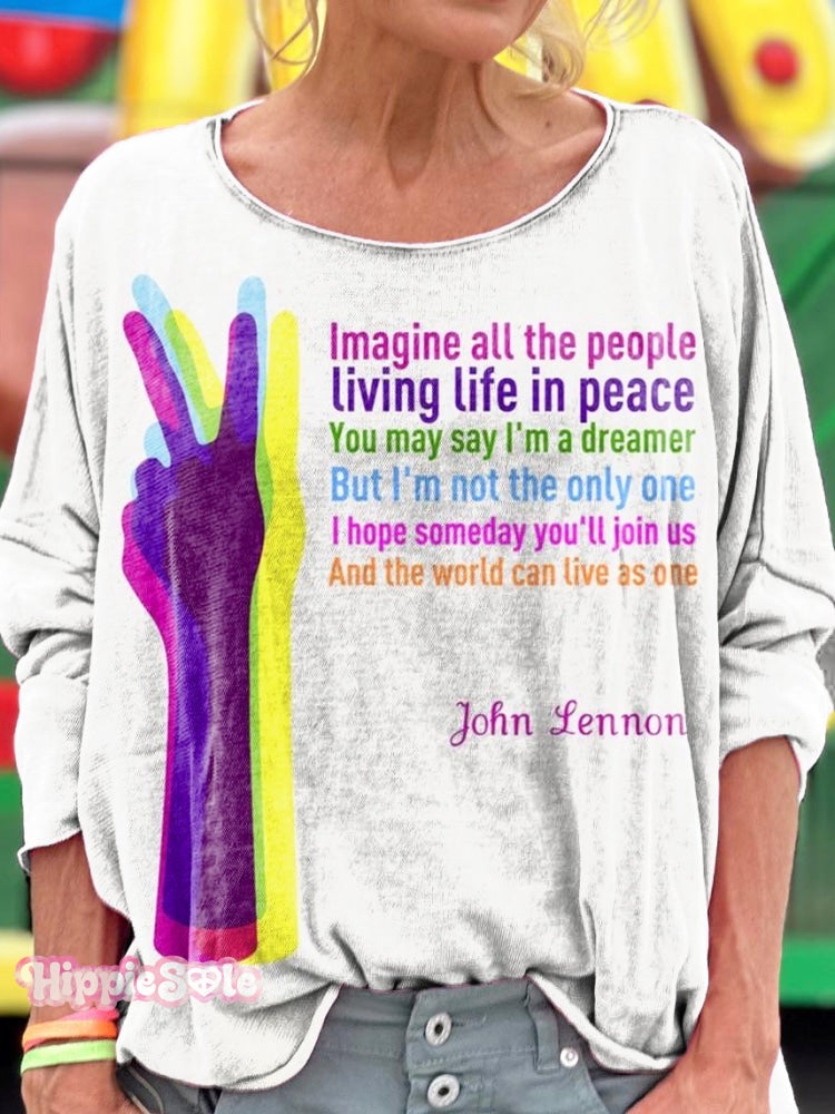 Imagine All The People Living Life In Peace Print Long Sleeve