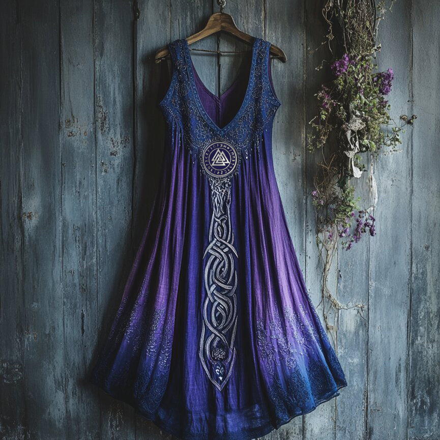 Viking Celtic Art Gradient Linen Tank Dress artswardrobe