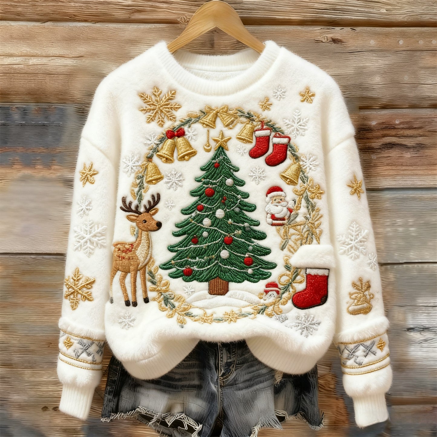 Women's Retro Christmas Pattern Casual Crew Neck Sweatshirt