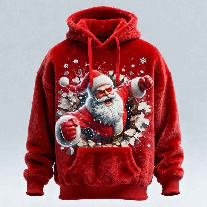 Comstylish Fun Santa Claus Men's Flannel Hoodie