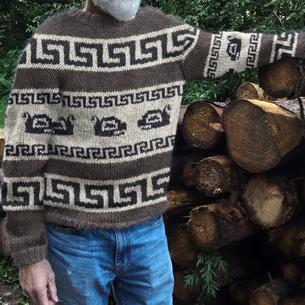 Men's Vintage Jacquard Iceland Line Type Crew Neck Sweater elevenforest