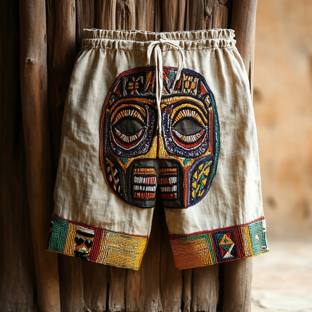 Vintage Men's Tribal African Masks Ethnic Art Casual Shorts artswardrobe