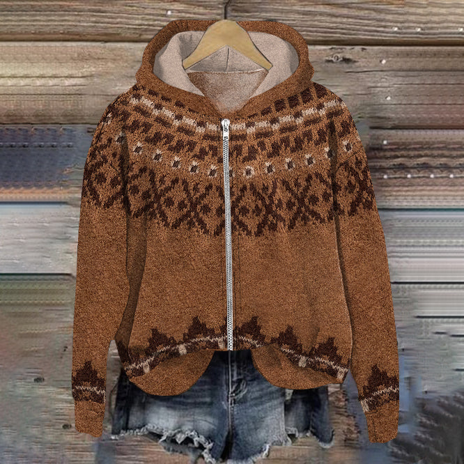 Vintage Iceland Warm Knitted Jacquard Women's Zip Sweater elevenforest