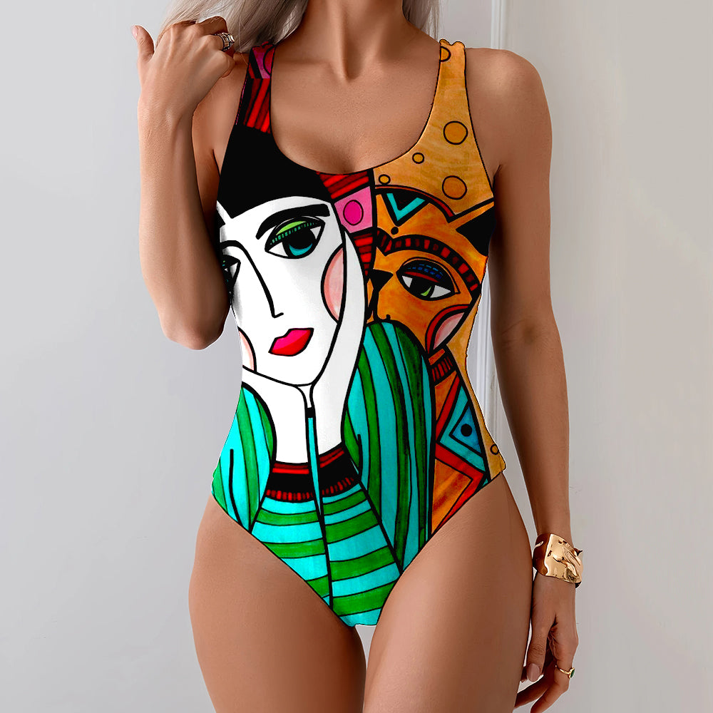 Pop Art Face Print Holiday Swimsuit elevenforest