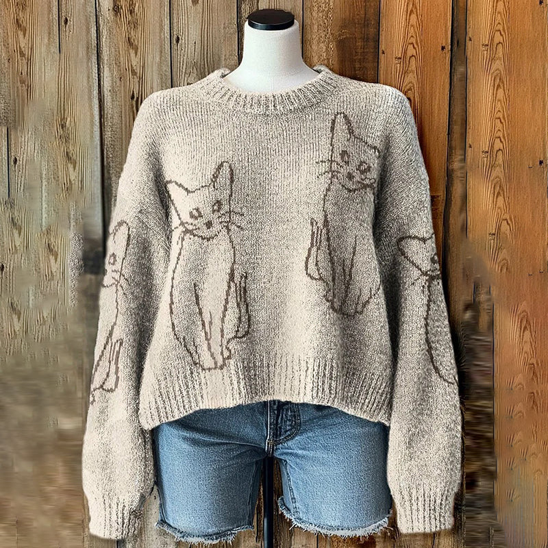 Cute Cat Art Jacquard Art Cozy Sweater elevenforest