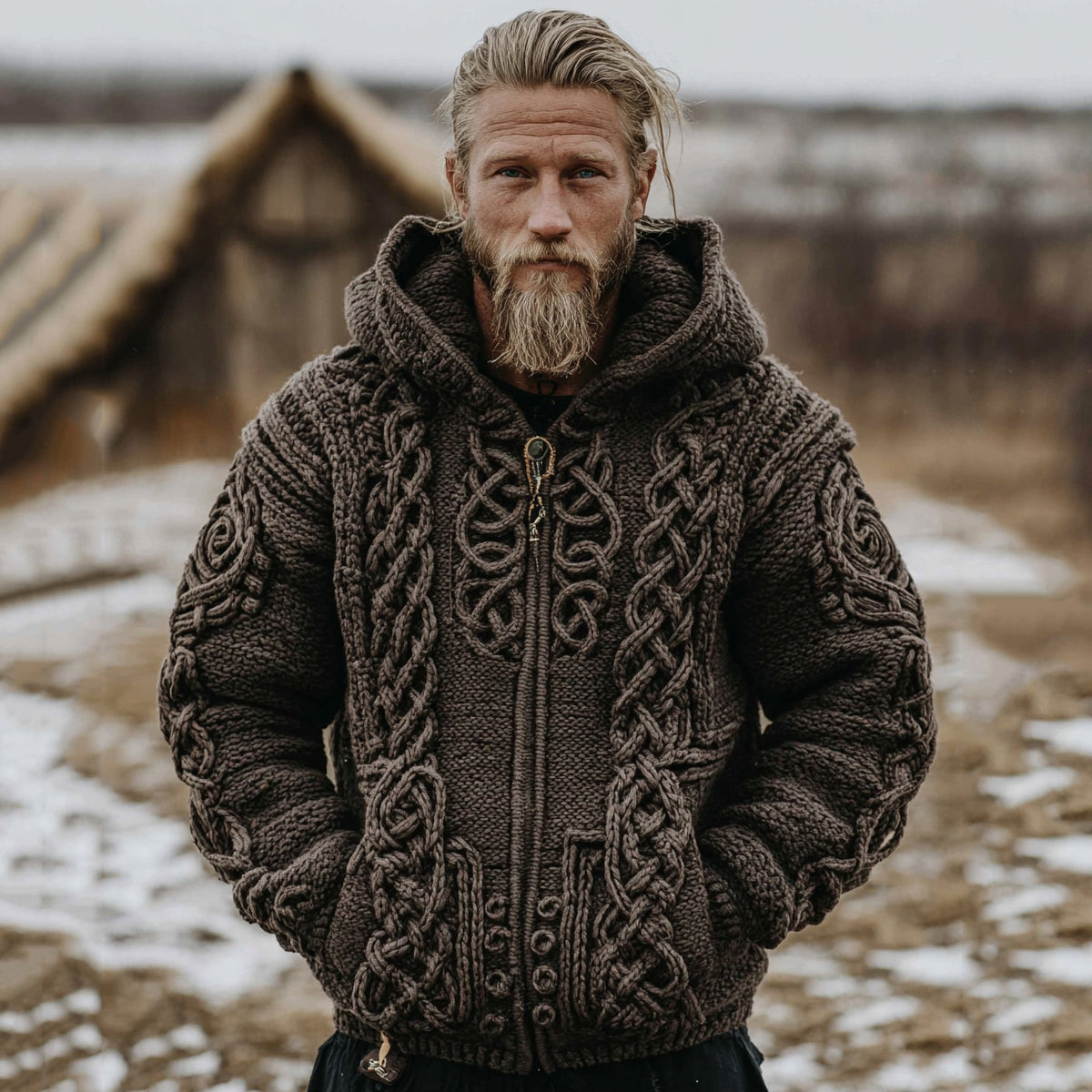 Men's Vintage Celtic Knot Jacquard Zipper Cardigan Aran Sweater elevenforest