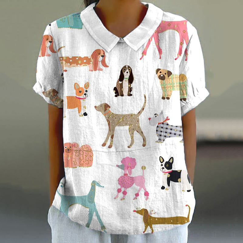 Comstylish Women's Cute Dogs Print Casual Blouse