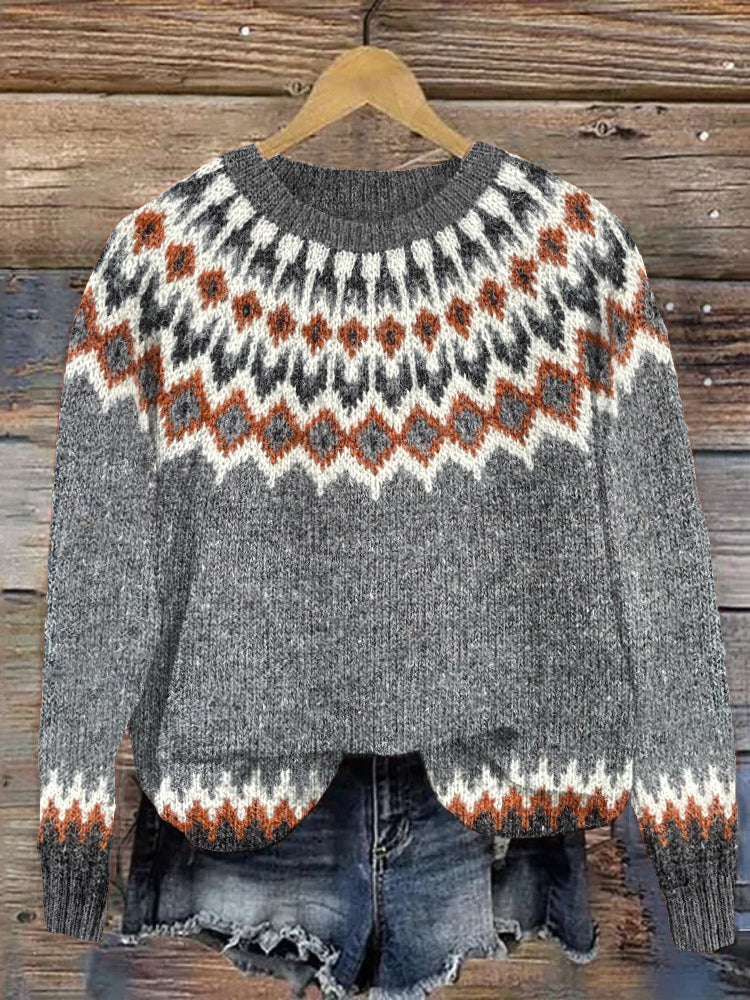 Vintage Geometric Pattern Warm Cozy Knit Sweater elevenforest
