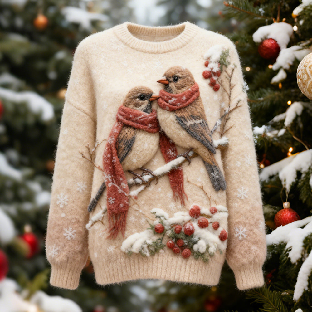 Christmas Scarf Birds Women's Soft Knit Sweater artswardrobe
