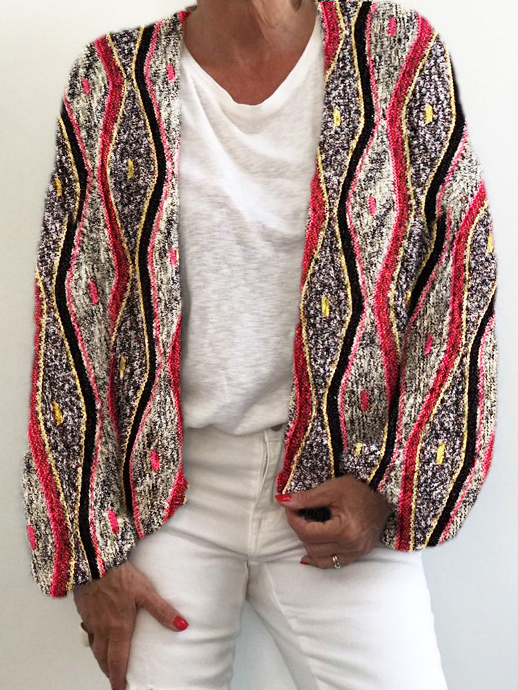 Women's Wave Pattern Knit Sweater Cardigan artswardrobe