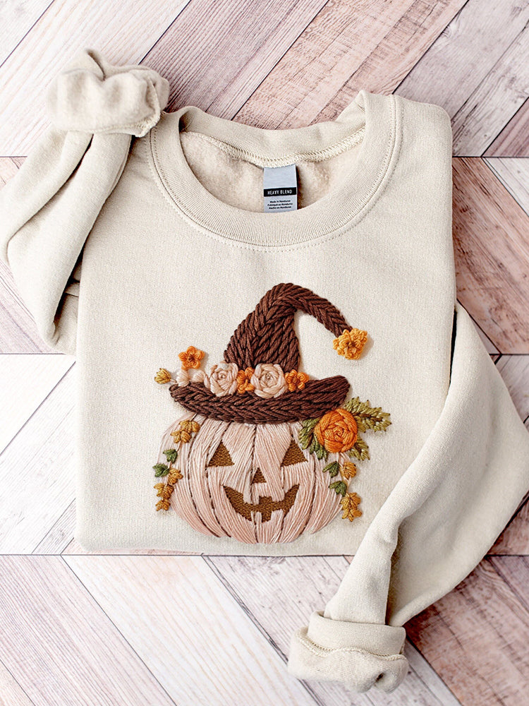 Halloween Pumpkin Embroidery Pattern Sweatshirt artswardrobe