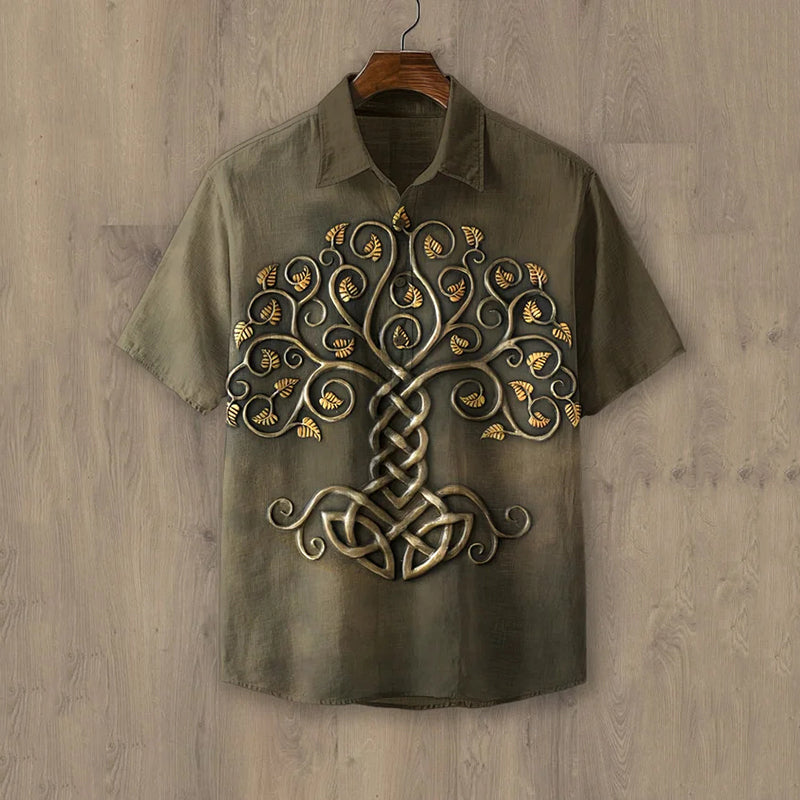 Men's Viking Life Of Tree Celtic Knot Embroidery Art Linen Shirts artswardrobe