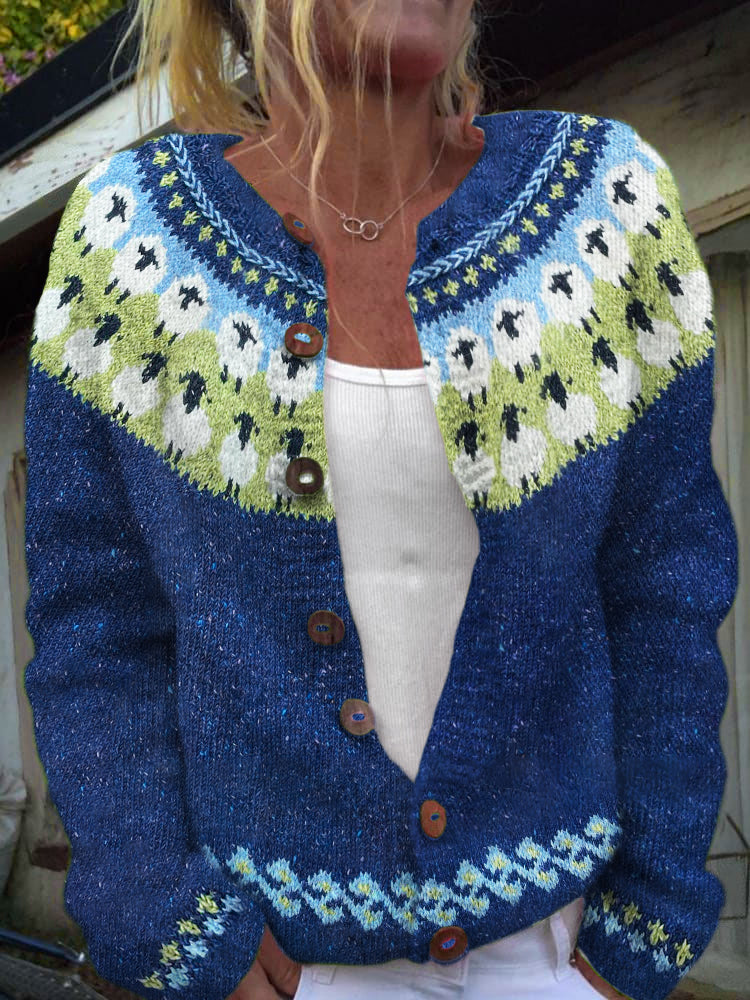 Farm Sheep Icelandic Style Women's Soft Sweater Cardigan elevenforest