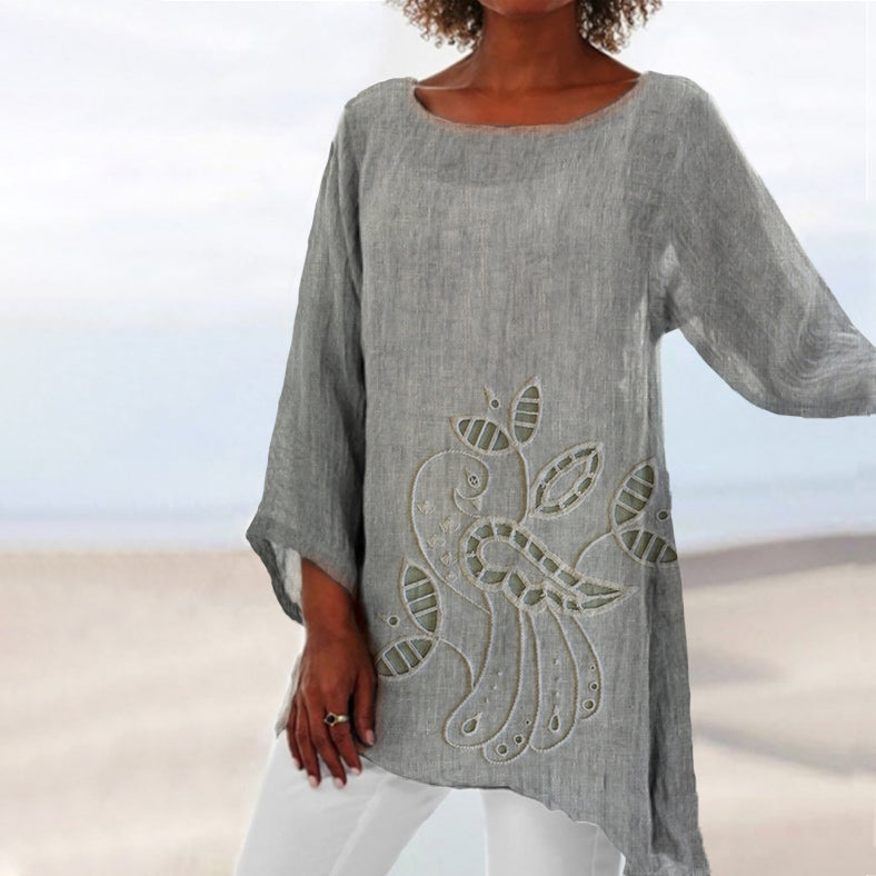 Comstylish Vintage Bird And Floral Art Casual Shirt