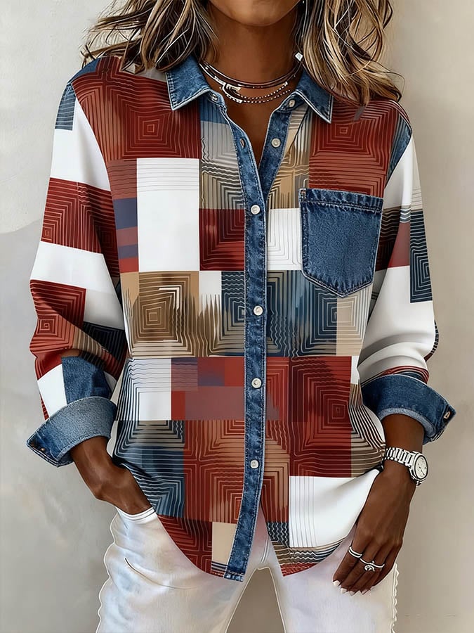 Women's Casual Contrast Print Shirt