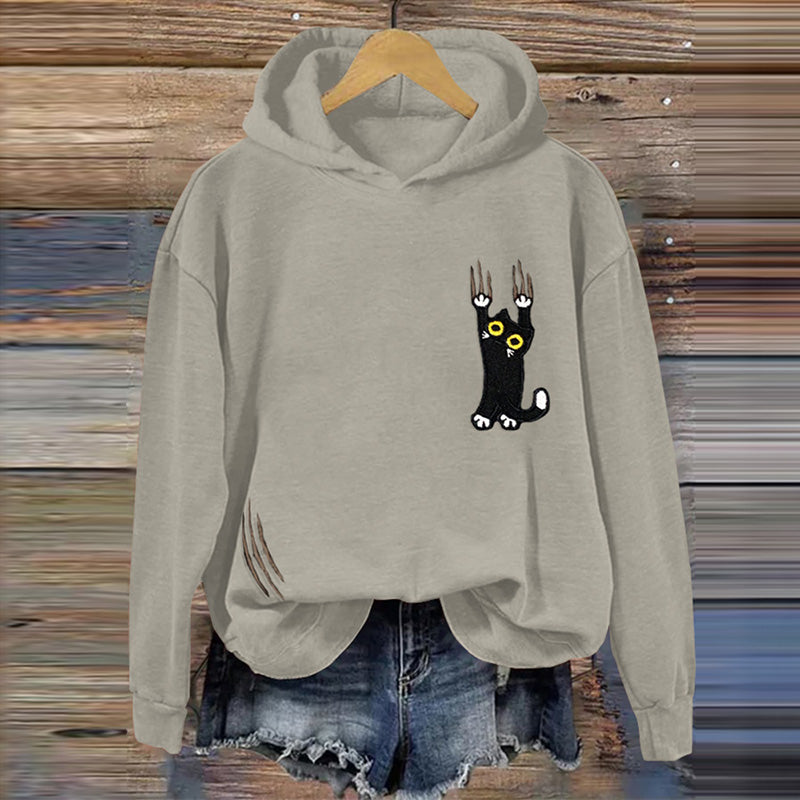 Comstylish Vintage Black Cat Embroidery Art Ladies Sweatshirt