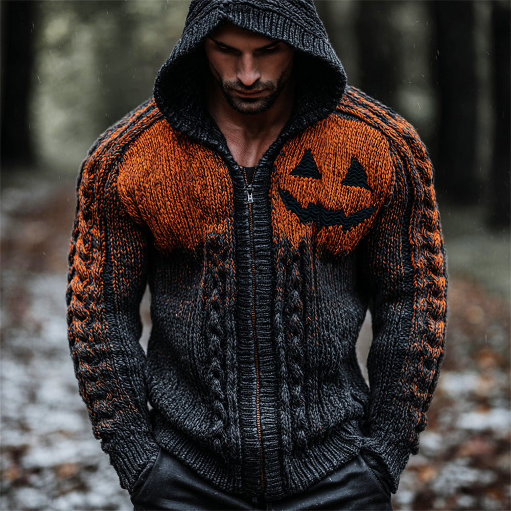 Halloween Pumpkin Ghostface Celtic Knot Men's Hooded Zipper Sweater artswardrobe