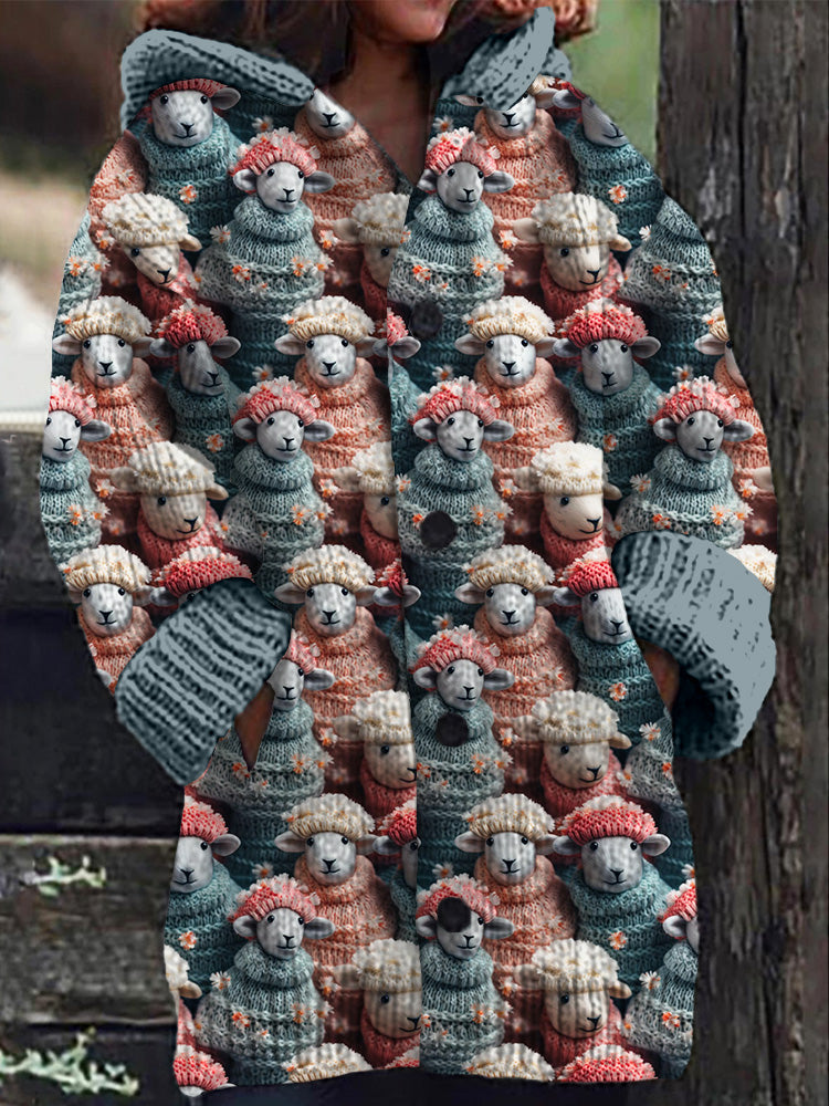 Winter Cute Sheep Embroidery Art Cozy Knit Cardigan artswardrobe