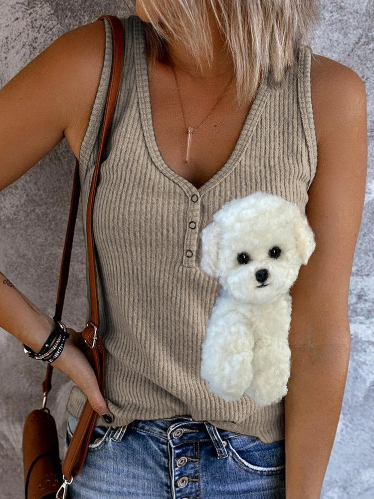 Comstylish Fizzy Bichon Dog Plush Button Up Tank Top