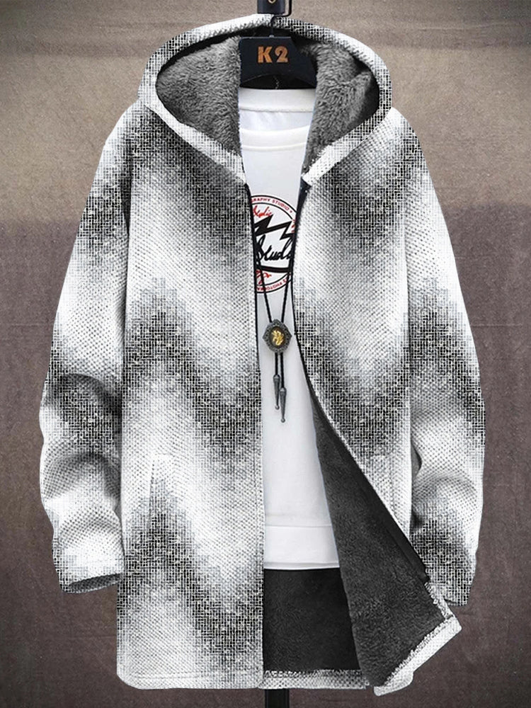 Men's Vintage Mosaic Wave Pattern Cozy Hooded Coat elevenforest