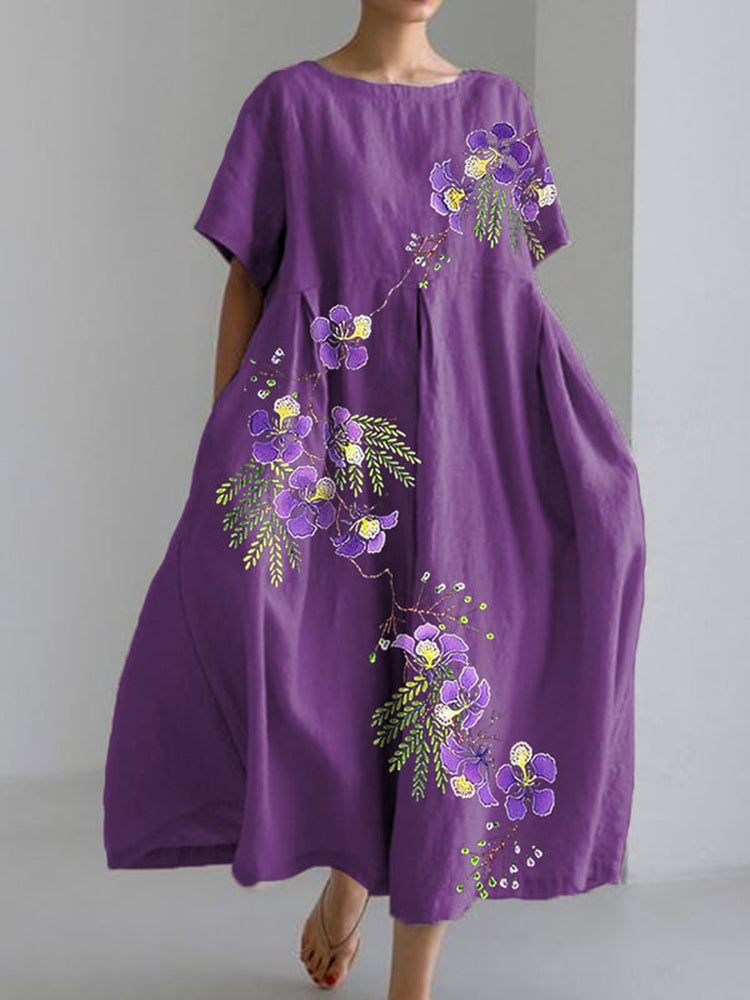 Women's Purple Flower Print Casual Dress