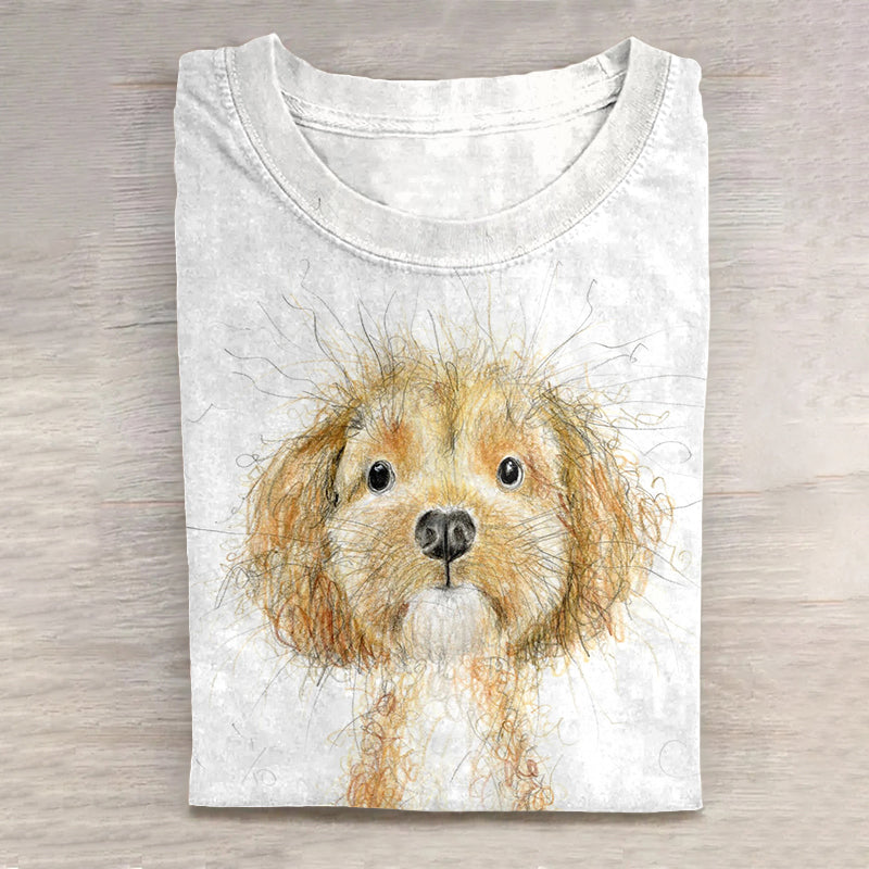 Comstylish Lovely Dog Scrawled Puppy Art Print Casual Short Sleeve T-Shirt