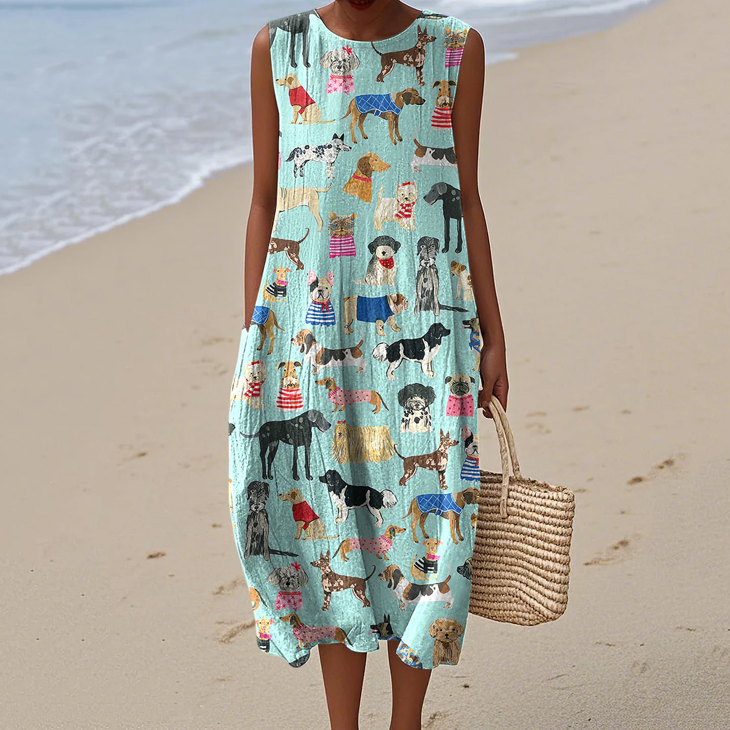 Comstylish Women's Retro Cute Dogs Art Print Tank Dress