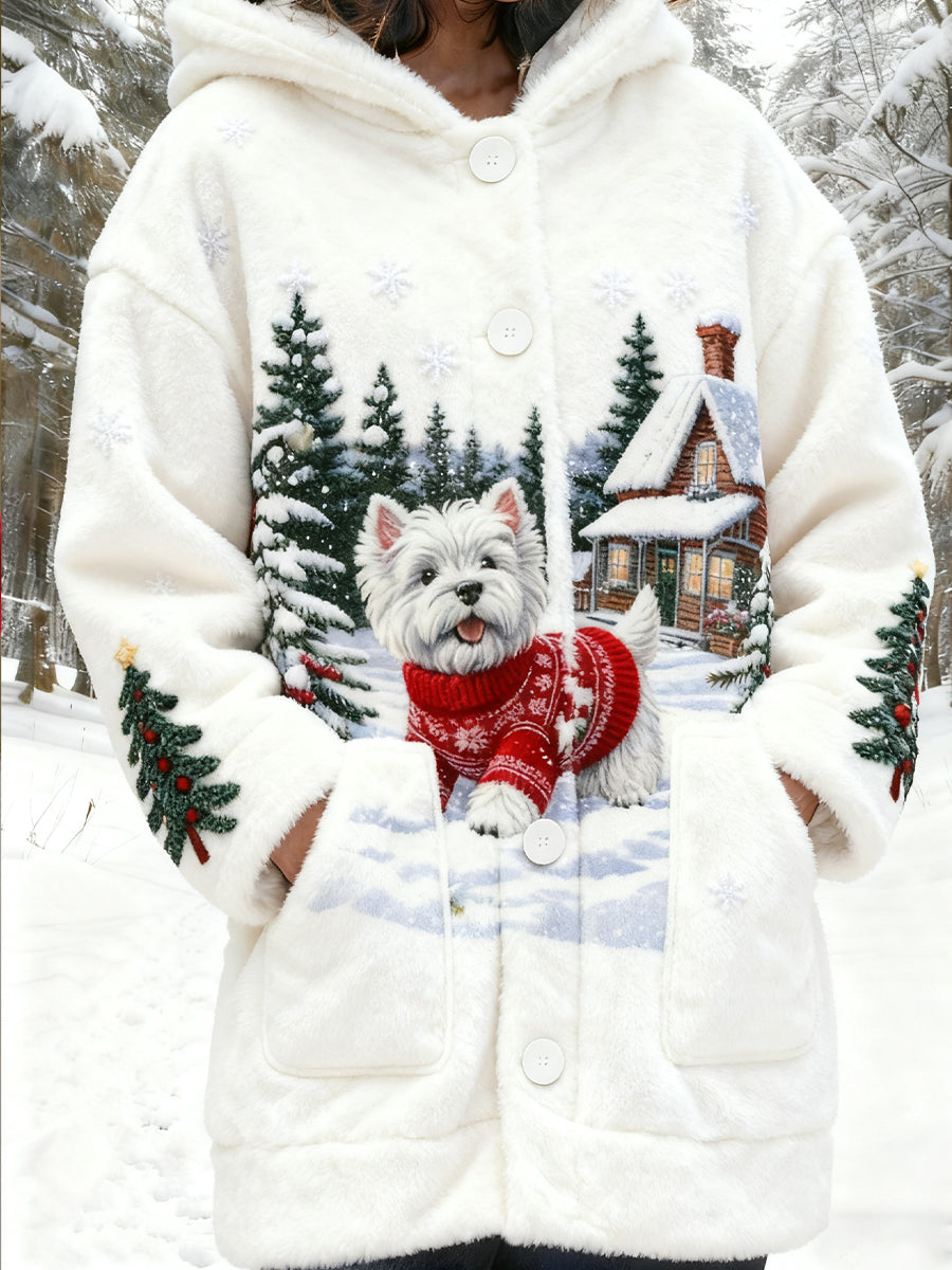 Women's Retro Animal Art Print Comfortable Flannel Cardigan