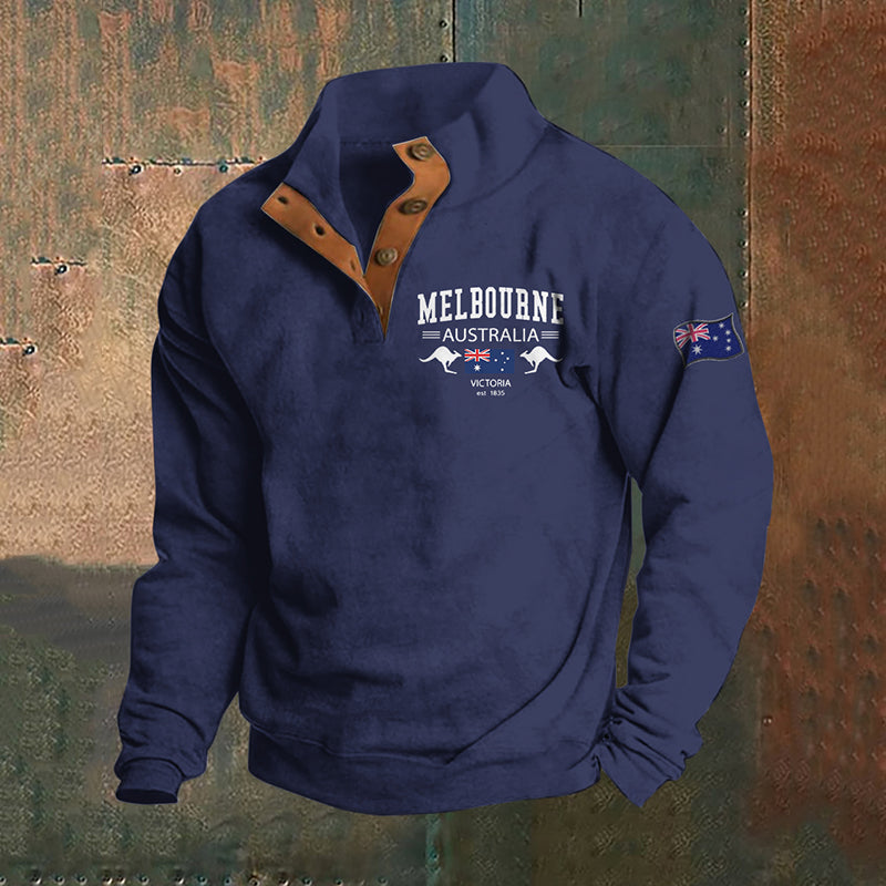Melbourne Australia Flag Print Mens Button Down Sweatshirt elevenforest