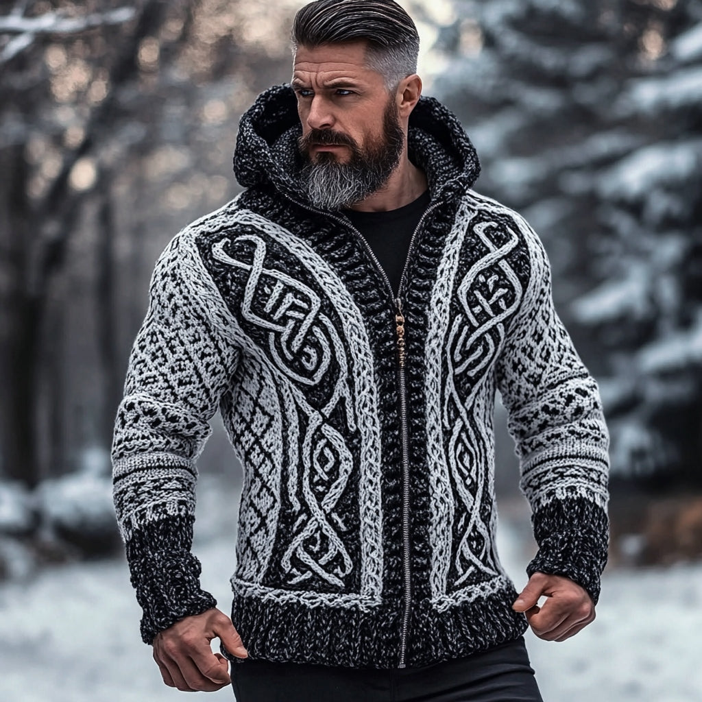 Men's Viking Celtic Pattern Cozy Zip Hooded Sweater elevenforest
