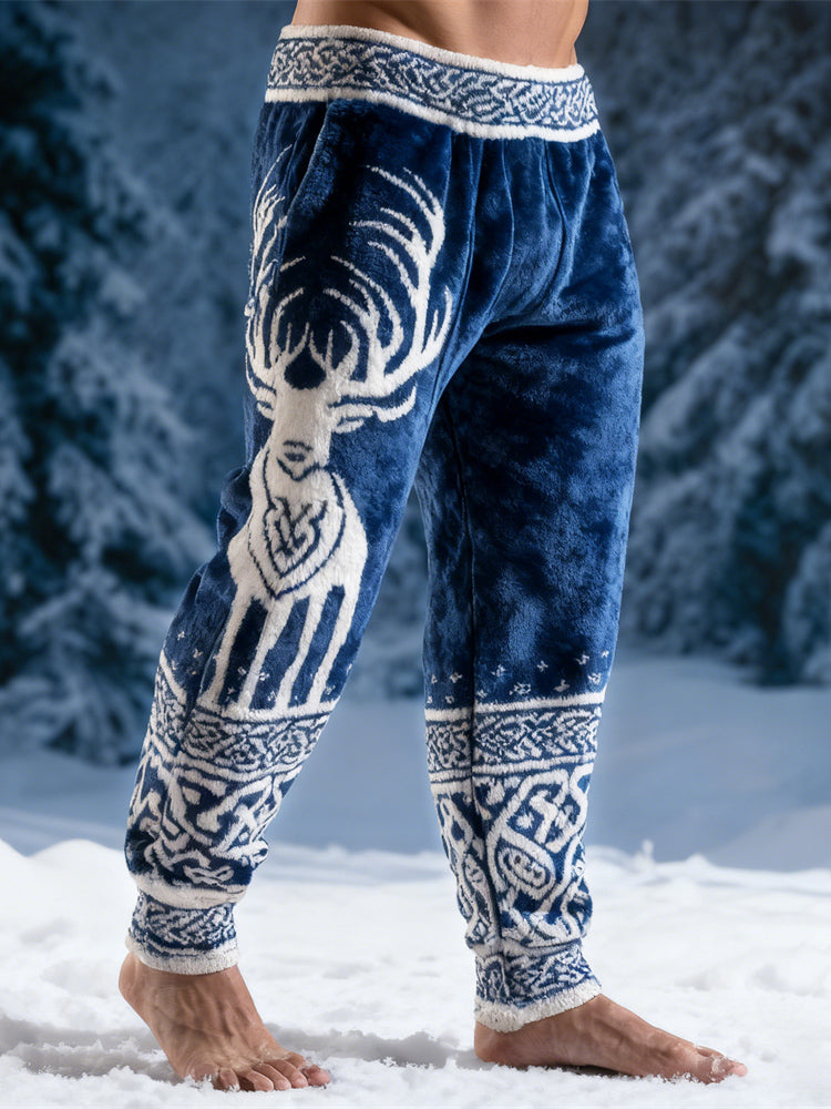 Comstylish Viking Celtic Knot & Elk Pattern Men's Flannel Pants