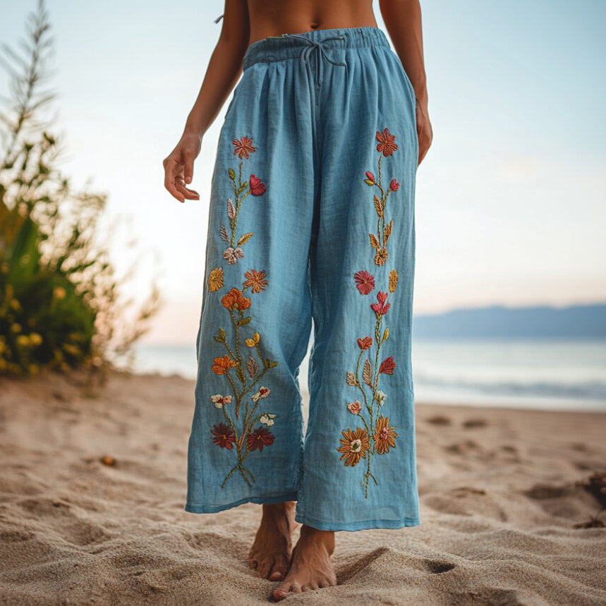 Women's Vintage Ethnic Floral Print Casual Pants artswardrobe