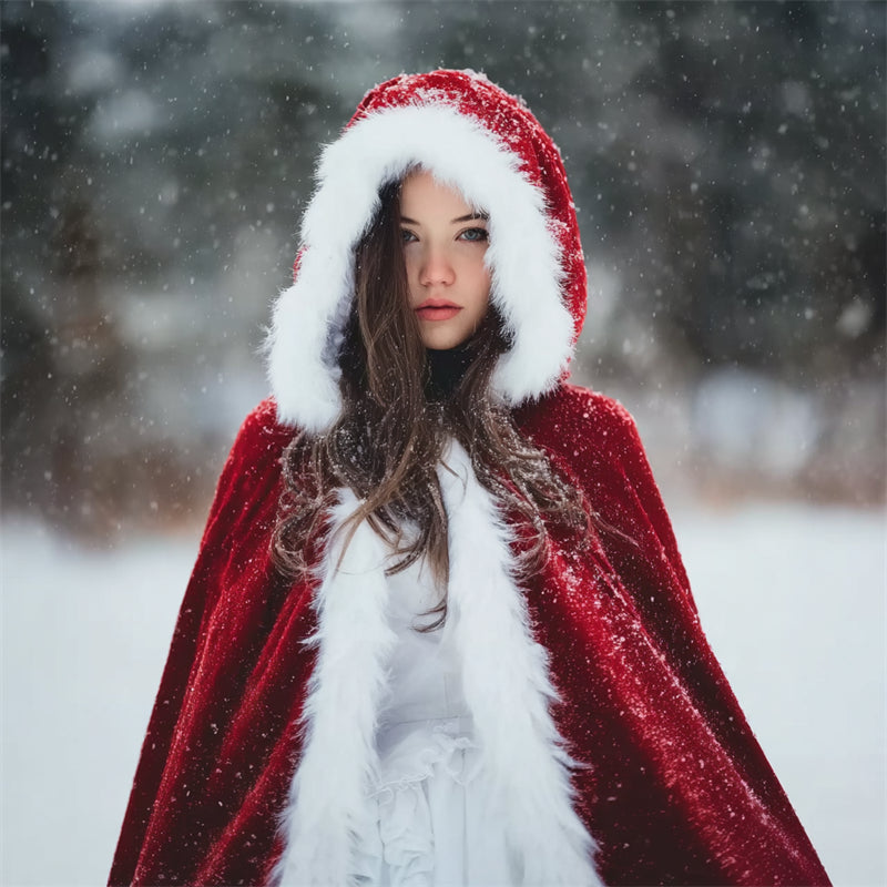 Comstylish Vintage Christmas Fur Trim Cozy Cloak